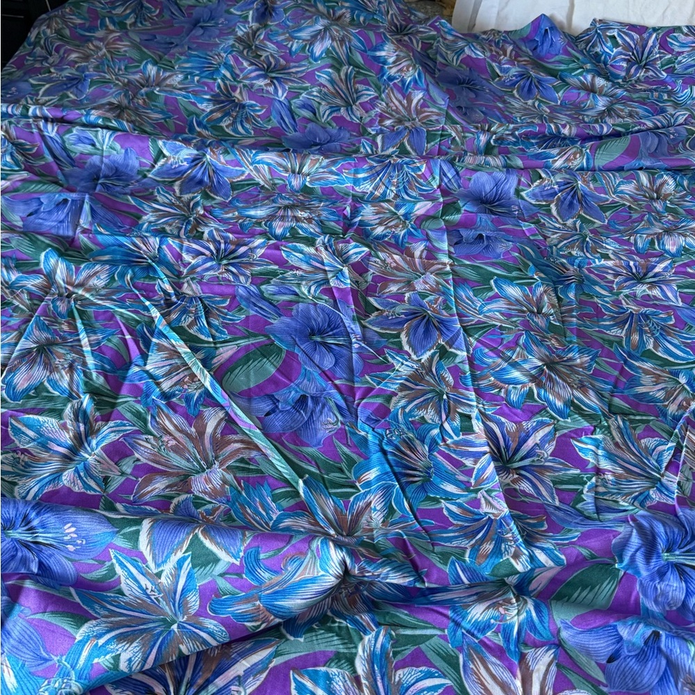 Floral Blue and Purple Bedding Set. Flat sheet and two pillow covers